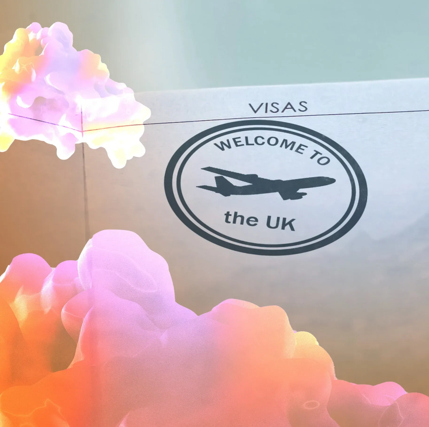Passport with a UK stamp with protein overlay